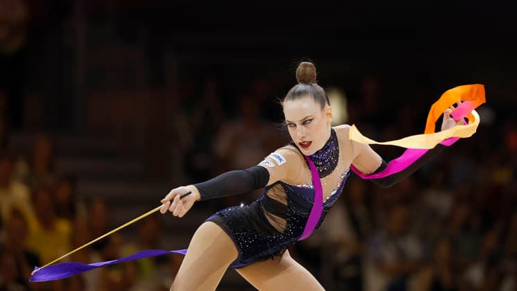 Darja Varfolomeev (GER) mit dem Band im Finale Band bei der Rhythmischen Sportgymnastik-Weltmeisterschaft 2026 in Frankfurt am Main, Deutschland, am 16. August 2026. Varfolomeev gewinnt Gold. Darja Varfolomeev (GER) with the ribbon during the ribbon final at the Rhythmic gymnastics, Rhythmische Sportgymnastik, RSG World Championships 2026 in Frankfurt am Main, Germany, on August 16, 2026. Varfolomeev wins gold. *** Darja Varfolomeev (GER) with the ribbon in the ribbon final at the 2026 Rhythmic Gymnastics World Championships in Frankfurt am Main, Germany, on August 16, 2026. Varfolomeev wins gold. Darja Varfolomeev (GER) with the ribbon during the ribbon final at the 2026 Rhythmic Gymnastics World Championships in Frankfurt am Main, Germany, on August 16, 2026. Varfolomeev wins gold. Copyright: HMBxMedia xHeikoxBecker