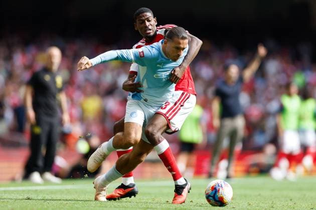 Jack Grealish of Manchester City is tackled by Cristhian Mosquera of Arsenal Arsenal v Manchester City, FA Community Shield, Principality Stadium, Cardiff, UK - 16 Aug 2026Cardiff Principality Stadium United Kingdom EDITORIAL USE ONLY No use with unauthorised audio, video, data, fixture lists, club league logos or live services. Online in-match use limited to 120 images, no video emulation. No use in betting, games or single club league player publications.  Copyright: xMattxImpey Shutterstockx 17096419dm