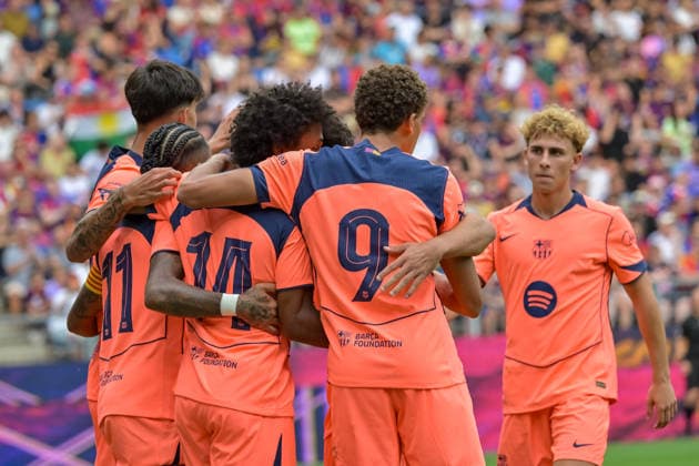 Jubel zum Tor zum 1:2 durch Hamza Abdelkarim FC Barcelona, Barca 09b) GER, FC Basel vs FC Barcelona, Fussball, Testspiel, Saison 2026 2027, 16.08.2026 GER, FC Basel vs FC Barcelona, Fussball, Testspiel, Saison 2026 2027, 16.08.2026 Basel *** Celebration of Hamza Abdelkarim s goal to make it 1–2, FC Barcelona, 09b GER, FC Basel vs. FC Barcelona, soccer, friendly match, 2026–2027 season, August 16, 2026 GER, FC Basel vs. FC Barcelona, soccer, friendly match, 2026–2027 season, August 16, 2026 Basel Copyright: xEibner-Pressefotox EP_THS