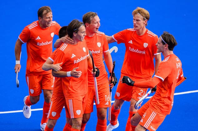 Hockey World Cup Day Two Netherlands (Oranje) celebrate scoring their third goal to go 3-1 ahead during the match between Netherlands New Zealand in Pool A of the 2026 FIH Hockey World Cup at Wagener Stadium, Amstelveen 16 08 2026 UK Newspapers OUT Copyright: xGraemexWilcocksonx FIL-23788-0050