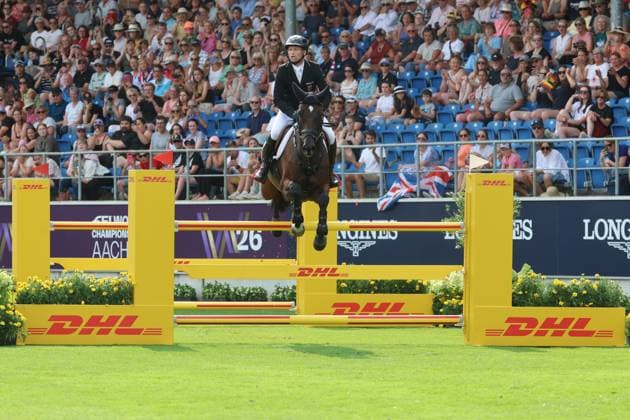 1. Platz, Weltmeister Michael Jung (GER, Deutschland, Germany) mit Pferd fischerChipmunk FRH, Chipmunk FRH, Siegejubel, Jubel, Siegerfaust, Emotion , Vielseitigkeit , FEI Eventing World Championship, WM, Weltmeisterschaft , DHL-Preis, Einzel Mannschaft, AACHEN - FEI World Championships 2026, Weltfest des Pferdesports, Reitsport Weltmeisterschaft 2026, Aachen 2026, Welcome Home 2026, Aachener Soers, 11. bis 23. August 2026, Reitsport, 16.08.2026, Aachen Aachener Soers Deutschland *** 1st place, World Champion Michael Jung GER, Germany, riding fischerChipmunk FRH, Chipmunk FRH, celebration of victory, celebration, victory fist, emotion, eventing, FEI Eventing World Championship, DHL Prize, individual and team, AACHEN FEI World Championships 2026, World Festival of Equestrian Sports, 2026 Equestrian World Championships, Aachen 2026, Welcome Home 2026, Aachen Soers, August 11–23, 2026, Equestrian Sports, August 16, 2026, Aachen Soers, Germany