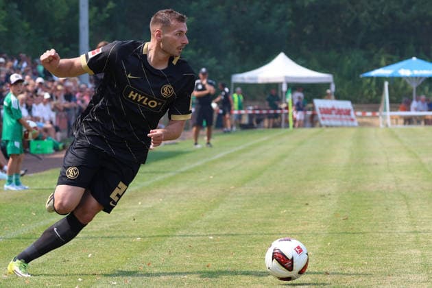 16.08.2026, xrekx, Fussball Testspiel, SV Auersmacher - SV Elversberg v.l. Luca Sirch (SV Elversberg) (DFL DFB REGULATIONS PROHIBIT ANY USE OF PHOTOGRAPHS as IMAGE SEQUENCES and or QUASI-VIDEO) Auersmacher *** August 16, 2026, xrekx, Soccer Friendly Match, SV Auersmacher vs. SV Elversberg, Luca Sirch, SV Elversberg. DFL and DFB regulations prohibit any use of photographs as image sequences and or quasi-video. Auersmacher