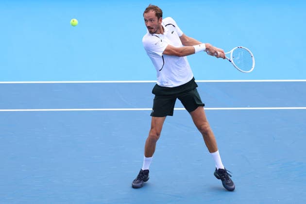 MASON, OHIO - AUGUST 16: Daniil Medvedev of Russia hits a backhand during day six of the Cincinnati Open at the Lindner Family Tennis Center on August 16, 2026 in Mason, Ohio.  Copyright: xShainaxBenhiyoun SPPx Sportspressphoto_SPR208861