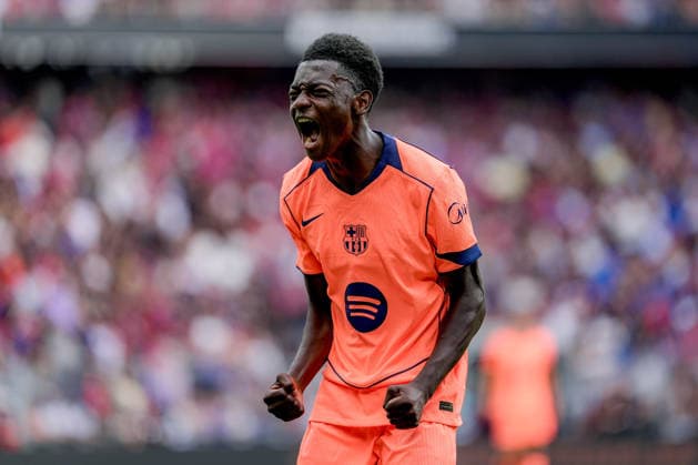 BASEL, SWITZERLAND - AUGUST 16: Jesse Bisiwu (27 FC Barcelona, Barca celebrating after scoring during the friendly match between FC Basel 1893 and FC Barcelona at St. Jakob Park Stadium on August 16, 2026 in Basel, Switzerland.  Copyright: xPriscilaxBütlerx xSPPx Sportspressphoto_SPR208872