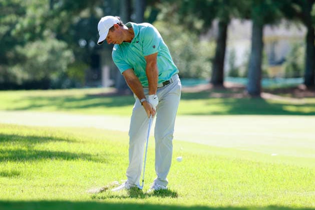 MEMPHIS, TN - AUGUST 16: Rory Mcllroy of Northern Ireland hits from the rough on No. 17 during the final round of the FedEx St. Jude Championship, August 16, 2026, at TPC Southwind in Memphis, Tennessee. (Photo by Matthew Maxey Icon Sportswire) GOLF: AUG 16 PGA, Golf Herren FedEx St. Jude Championship EDITORIAL USE ONLY Icon260816010