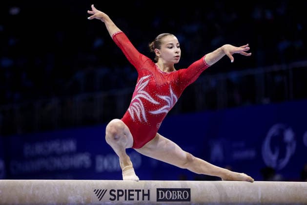 36th European Championships and 15th European Junior Championships in WomenÂ s Artistic Gymnastics - Finals Anna Kalmykova of Russia competes on the Balance beam during Senior Women™s Team Final on day 4 of the 2026 Women s Artistic Gymnastics European Championships at Arena Zagreb on August 16, 2026 in Zagreb, Croatia.  IgorxKralj PIXSELL
