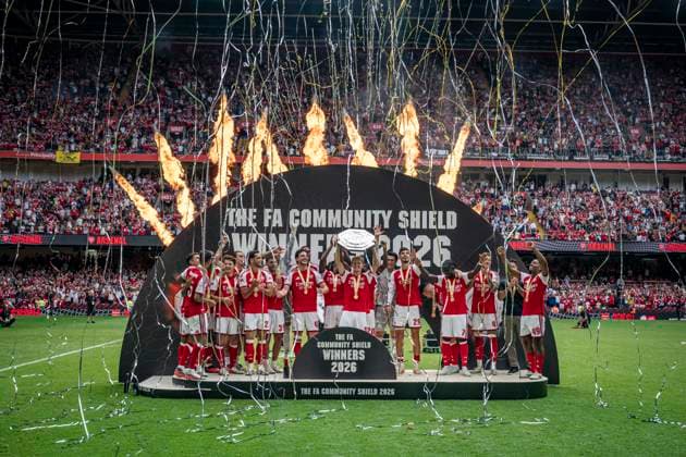 RECORD DATE NOT STATED 16th August 2026; Millennium Stadium, Cardiff, Wales; Community Shield Football, Arsenal versus Manchester City; Arsenal celebrate winning the Community Shield after beating Manchester City 3-0 GodfreyxPitt
