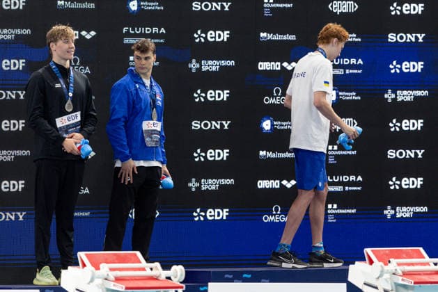 European Aquatics Championships Swimming Day 7 Egor Kornev, Andrej Barna, Nikita Sheremet during European Aquatics Championships Swimming Day 7 in Paris, France, on August 16, 2026 Paris France  Copyright: xFotoxOlimpikx originalFilename:jastrzebowski-european260816_np3Up.jpg