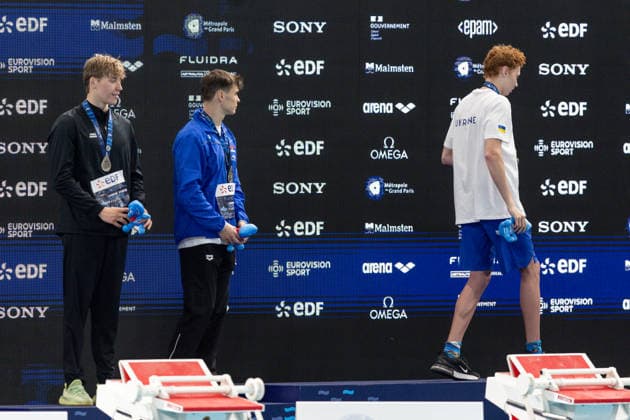 European Aquatics Championships Swimming Day 7 Egor Kornev, Andrej Barna, Nikita Sheremet during European Aquatics Championships Swimming Day 7 in Paris, France, on August 16, 2026 Paris France  Copyright: xFotoxOlimpikx originalFilename:jastrzebowski-european260816_npBBL.jpg