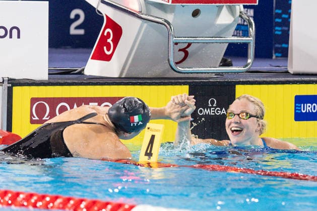 European Aquatics Championships Swimming Day 7 Benedetta Pilato, Ruta Meilutyte during European Aquatics Championships Swimming Day 7 in Paris, France, on August 16, 2026 Paris France  Copyright: xFotoxOlimpikx originalFilename:jastrzebowski-european260816_npJPB.jpg