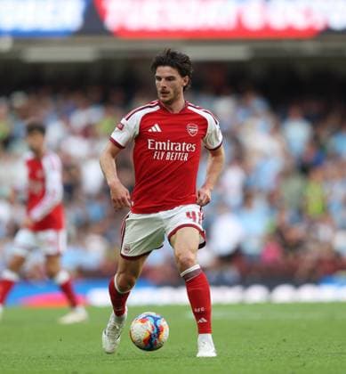FA Community Shield - Arsenal v Manchester City CARDIFF, WALES, AUGUST 16: Declan Rice of Arsenal on the ball during the FA Community Shield match between Arsenal v Manchester City at Principality Stadium, Cardiff on 16 August. (Photo by Daniel Weir) Cardiff Principality Stadium United Kingdom Copyright: xDanielxWeir SportsxPressxPhotox Sportspressphoto_SPR208956