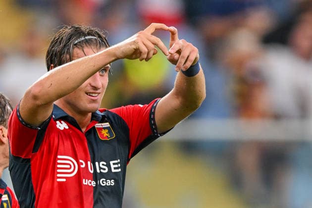 GenoaÕs Lorenzo Colombo celebrates after scoring a goal for his team during the Italian Cup soccer match between Genoa and Ascoli at the Luigi Ferraris Stadium in Genoa, Italy - Sunday, August 16, 2026. - Soccer .  Copyright: xTanoxPecoraro LaPressex