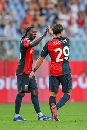 GenoaÕs Lorenzo Colombo celebrates after scoring a goal for his team during the Italian Cup soccer match between Genoa and Ascoli at the Luigi Ferraris Stadium in Genoa, Italy - Sunday, August 16, 2026. - Soccer .  Copyright: xTanoxPecoraro LaPressex