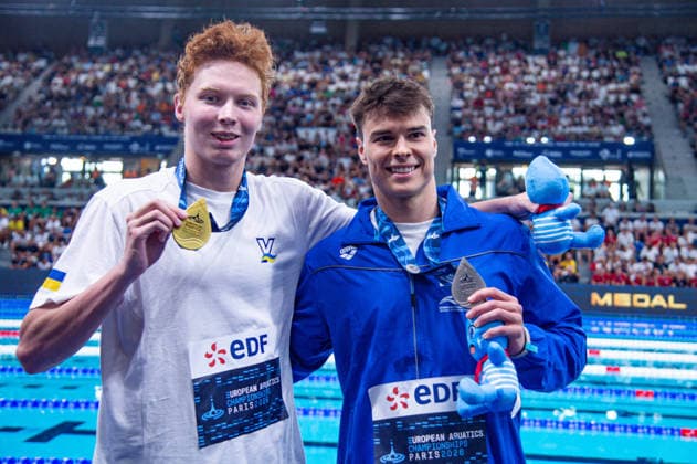 NATATION : Championnat d europe de natation 2026 - PARIS - 16 08 2026 Nikita Sheremet (UKR) Andrej Barna (SRB) Saint DenisFrance  Copyright: xBaptistexAutissierx