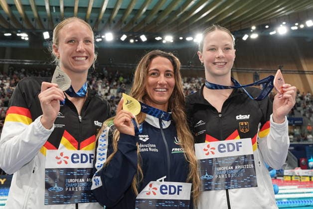 Simona Quadarella win gold medal in the Women s 400m freestyle at the Swimming European Aquatics Championships Paris 2026, Paris, August 16, 2026  Copyright: xGianxMattiaxD™alberto LaPressex