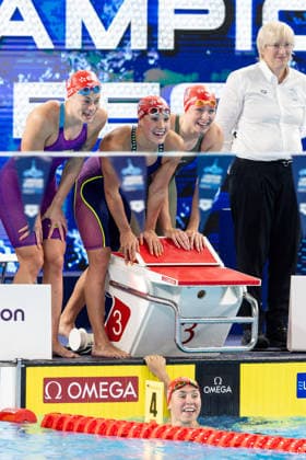 RECORD DATE NOT STATED 16th August 2026; Olympic Aquatic Centre, Paris, France; 2026 European Aquatics Championships, Final Day; Lauren Cox (GBR), Angharad Evans (GBR), Keanna MacInnes (GBR), Freya Colbert (GBR) FotoxOlimpik