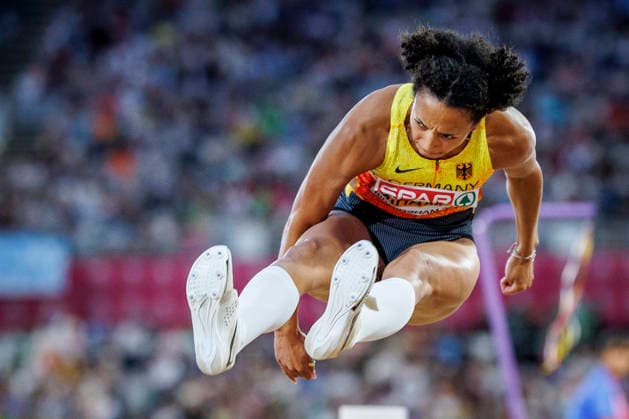 BIRMINGHAM, GREAT BRITAIN - AUGUST 16, 2026: Malaika MIHAMBO (GER Germany) competing in the long jump during the European Athletics Championships at Alexander Stadium on August 16, 2026 in Birmingham, Great Britain. Great Britain Copyright: xAxelxKohringx