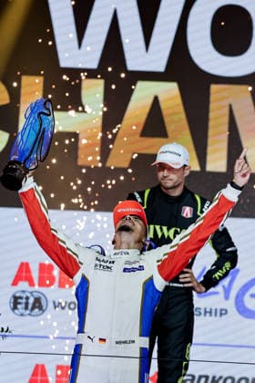 2026 FORMULA E LONDON ePRIX WEHRLEIN Pascal (ger), Porsche Formula E Team, Porsche 99X Electric, portrait podium during the London ePrix, 16th and 17th round of the 2025-26 ABB FIA Formula E World Championship, WM, Weltmeisterschaft on the ExCel London Circuit from August 14 to 16, 2026 in London, United Kingdom - LondonUnited Kingdom  Copyright: xPauloxMariax
