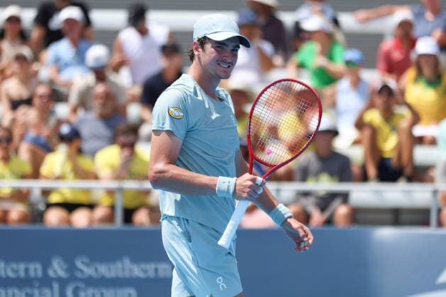 MASON, OHIO - AUGUST 16: Joao Fonseca of Brazil reacts to a play during day six of the Cincinnati Open at the Lindner Family Tennis Center on August 16, 2026 in Mason, Ohio.  Copyright: xShainaxBenhiyoun SPPx Sportspressphoto_SPR209129
