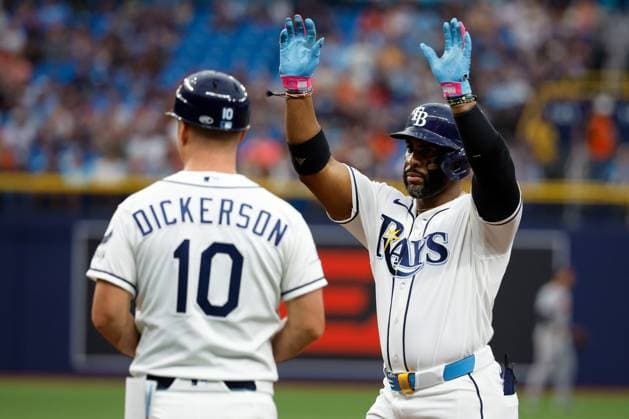 August 16, 2026, St. Petersburg, Florida, USA: Tampa Bay Rays designated hitter Yandy DoÂ­az (2) celebrates, after he hits a single off of Baltimore Orioles pitcher Trevor Rogers (28) during the first inning at Tropicana Field on Sunday, Aug. 16, 2026, in St. Petersburg. St. Petersburg USA - ZUMAs70_ 0864202370st Copyright: xJeffereexWoox