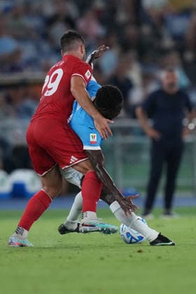 Mantova™s Stefano Cella Lazio™s Boulaye Dia during the preliminary round soccer match of the 2026 2027 Frecciarossa Coppa Italia between Lazio and Mantova At the Stadio Olimpico in Rome, Italy - Sunday, August 16, 2026. Sports - Soccer  Copyright: xAlfredoxFalcone LaPressex
