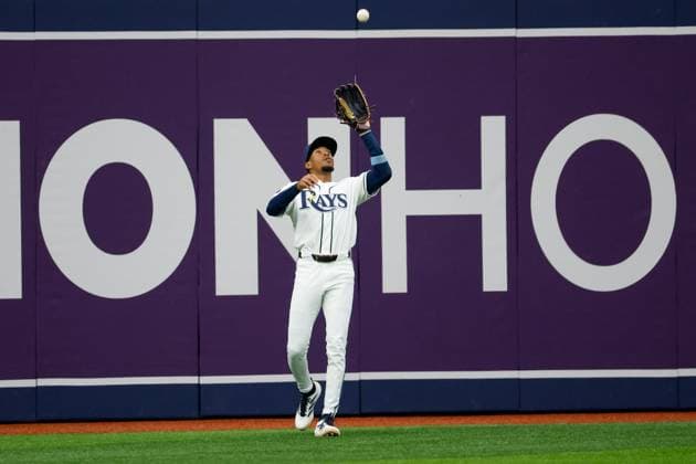 August 16, 2026, St. Petersburg, Florida, USA: Tampa Bay Rays left fielder Chandler Simpson (14) catches a fly ball hit by Baltimore Orioles catcher Yohel Pozo (79) for an out during the third inning at Tropicana Field on Sunday, Aug. 16, 2026, in St. Petersburg. St. Petersburg USA - ZUMAs70_ 0864202413st Copyright: xJeffereexWoox