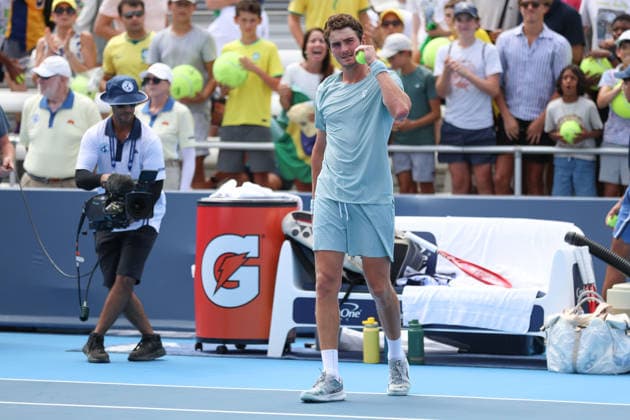 MASON, OHIO - AUGUST 16: Joao Fonseca of Brazil reacts after winning during day six of the Cincinnati Open at the Lindner Family Tennis Center on August 16, 2026 in Mason, Ohio.  Copyright: xShainaxBenhiyoun SPPx Sportspressphoto_SPR209147