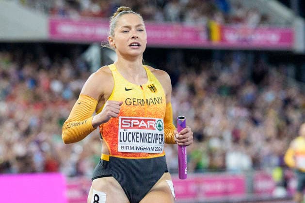 BIRMINGHAM, GREAT BRITAIN - AUGUST 16, 2026 : Silver for the 4x100m mixed relay: Gina LÜCKENKEMPER (GER Germany) during the European Athletics Championships at Alexander Stadium on August 16, 2026 in Birmingham, Great Britain. Great Britain Copyright: xLeahxKohringx