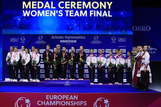 Zagreb, 16.08.2026. - 36TH EUROPEAN WOMEN™S ARTISTIC GYMNASTICS CHAMPIONSHIPS Women s Artistic Gymnastics, Team Final, SENIORS GOLD WG2 World Gymnastics 2 GLOTOVA Alena MELNIKOVA Angelina KALMYKOVA Anna ROSHCHINA Liudmila US Elizaveta SILVER Italy IORIO Elisa ESPOSITO Manila MARANO July PEROTTI Giulia SISIO Anthea BRONZE, France OSYSSEK-REIMER Morgane COLAS Elena PRAT Maiana CHARPY Lorette CHASSAT Lola Women s Artistic Gymnastics, Team Final, SENIORS  2S6A7413.JPG