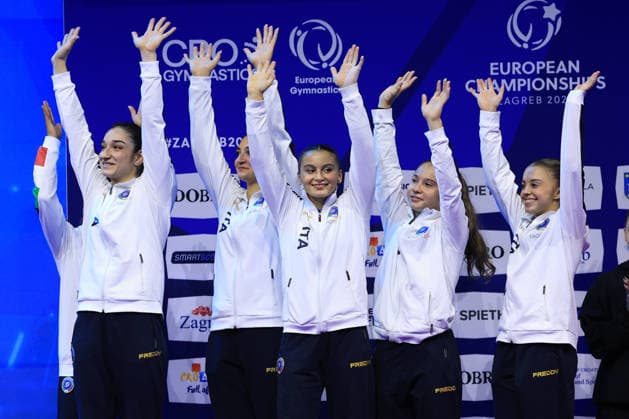Zagreb, 16.08.2026. - 36TH EUROPEAN WOMEN™S ARTISTIC GYMNASTICS CHAMPIONSHIPS Women s Artistic Gymnastics, Team Final, SENIORS SILVER Italy IORIO Elisa ESPOSITO Manila MARANO July PEROTTI Giulia SISIO Anthea Women s Artistic Gymnastics, Team Final, SENIORS  2S6A7377.JPG