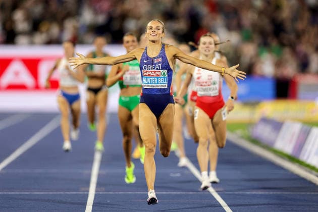 2026 European Athletics Championships, Alexander Stadium, Birmingham, England 16 8 2026 Women™s 1500m Final Great Britain™s Georgia Hunter Bell celebrates winning gold Georgia Hunter Bell celebrates winning gold 16 8 2026  Copyright: xx 0U6A9366
