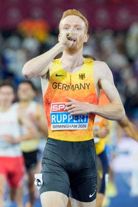 BIRMINGHAM, GREAT BRITAIN - AUGUST 16, 2026 : European champion over 3000m steeplechase: Frederik RUPPERT (GER Germany) during the European Athletics Championships at Alexander Stadium on August 16, 2026 in Birmingham, Great Britain. Great Britain Copyright: xLeahxKohringx