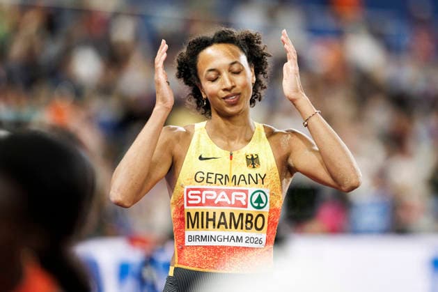 BIRMINGHAM, GREAT BRITAIN - AUGUST 16, 2026: Malaika MIHAMBO (GER Germany) reacts after her last jump during the European Athletics Championships at Alexander Stadium on August 16, 2026 in Birmingham, Great Britain. Great Britain Copyright: xAxelxKohringx