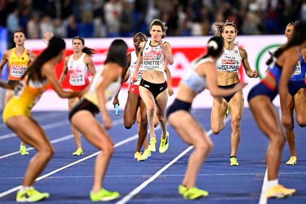 European Athletics Championships Birmingham 2026 - day 7 BIRMINGHAM, ENGLAND - AUGUST 16 : the Belgian Cheetahs - Couckuyt Paulien (BEL), Ponette Helena (BEL), Laus Camille (BEL) and Hanssens Ilana (BEL) in action during the 4x400m final in action during the 4x400m final in action during the 1500m final on day 7 of the Birmingham 2026 European Athletics Championships on August 16, 2026 in Birmingham, England, 16 08 2026 Birmingham ENGLAND  Copyright: xTomasxSiskx