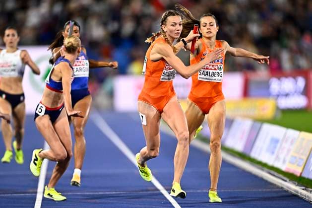 European Athletics Championships Birmingham 2026 - day 7 BIRMINGHAM, ENGLAND - AUGUST 16 : Broeders-Bol Femke (NED) and Saalberg Eveline (NED) in action during the 4x400m final on day 7 of the Birmingham 2026 European Athletics Championships on August 16, 2026 in Birmingham, England, 16 08 2026 Birmingham ENGLAND  Copyright: xTomasxSiskx