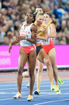 BIRMINGHAM, GREAT BRITAIN - AUGUST 16, 2026 : 4x400m relay with Luna BREDAU (GER Germany) during the European Athletics Championships at Alexander Stadium on August 16, 2026 in Birmingham, Great Britain. Great Britain Copyright: xLeahxKohringx