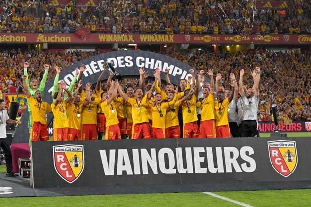 260816 RC Lens vs PSG players of RC Lens celebrate after winning during the French season 2026 - 2027 Trophee des champions - supercup game between Racing Club De Lens and Paris Saint-Germain on August 16 , 2026 in Lens, France. (Photo by David Catry sportpix) Lens Stade Bollaert Delelis Hauts de France France  Copyright: xsportpixxDavidxCatryx