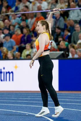 BIRMINGHAM, GREAT BRITAIN - AUGUST 16, 2026 : Julia ULBRICHT (GER Germany) competing in the javelin throw final during the European Athletics Championships at Alexander Stadium on August 16, 2026 in Birmingham, Great Britain. Great Britain Copyright: xLeahxKohringx