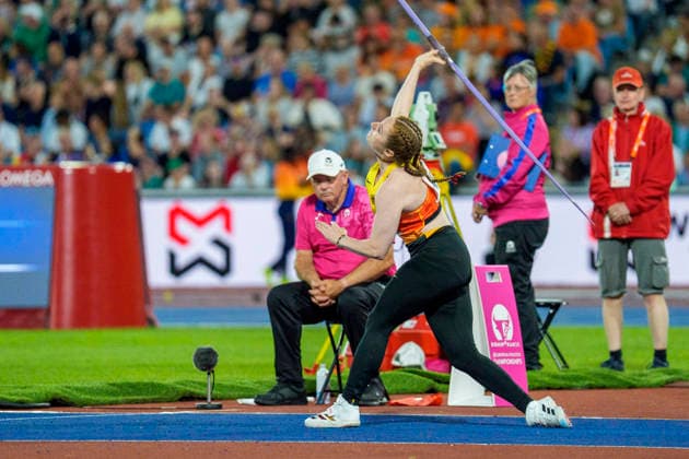 BIRMINGHAM, GREAT BRITAIN - AUGUST 16, 2026 : Julia ULBRICHT (GER Germany) competing in the javelin throw final during the European Athletics Championships at Alexander Stadium on August 16, 2026 in Birmingham, Great Britain. Great Britain Copyright: xLeahxKohringx