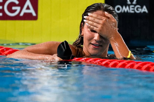 Simona Quadarella of Italy celebrates after winning the gold medal in the swimming 400m Freestyle Women Final during the European Aquatics Championships at the Olympic Aquatic Center in Paris (France), August 16, 2026. Andrea Staccioli