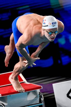 Leon Marchand of France competes in the swimming 400m Freestyle Men Final during the European Aquatics Championships at the Olympic Aquatic Center in Paris (France), August 16, 2026. Andrea Staccioli