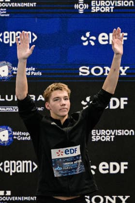 Mikhail Shcherbakov of Neutral Athletes B, bronze attends the medal ceremony of the Men™s 200m Individual Medley Final during the European Aquatics Championships at the Olympic Aquatic Center in Paris (France), August 16, 2026. Giorgio Scala DBM - Deepbluemedia Insidefoto