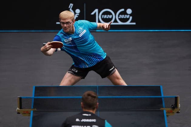 2026 WTT Europe Smash - Sweden - Main Draw - Day 7 Felix Lebrun of France is in action against Darko Jorgic of Slovenia during the Men s Singles semifinal at the 2026 Europe Smash at the Malmo Arena in Malmo, Sweden, on August 16, 2026. Malmo Sweden  Copyright: xRemyxGrosx originalFilename:gros-europesm260816_np0j6.jpg