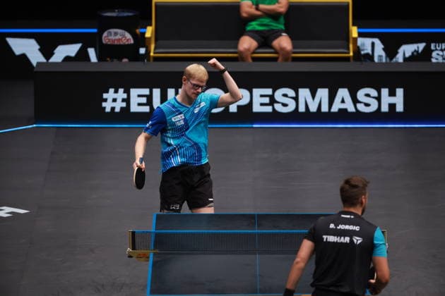 2026 WTT Europe Smash - Sweden - Main Draw - Day 7 Felix Lebrun of France is in action against Darko Jorgic of Slovenia during the Men s Singles semifinal at the 2026 Europe Smash at the Malmo Arena in Malmo, Sweden, on August 16, 2026. Malmo Sweden  Copyright: xRemyxGrosx originalFilename:gros-europesm260816_npYWA.jpg