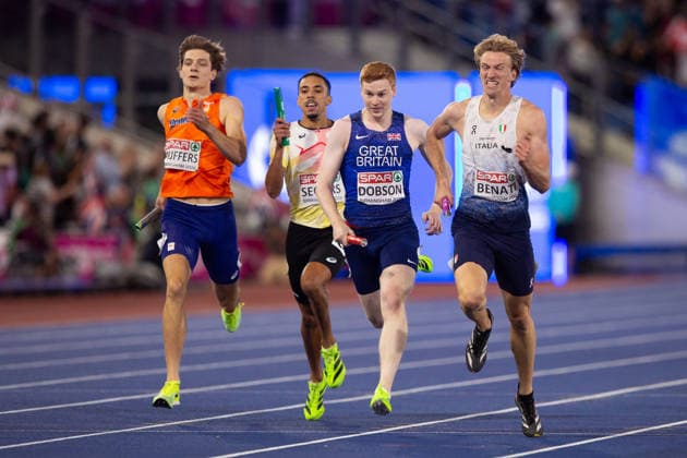 Close sprint finish in the Mens 4x400m relay sees Italy win gold at Alexander Stadium in Birmingham, England (Sean Walsh Sports Press Photo)  Copyright: xSeanxWalshx Sportspressphoto_SPR209856
