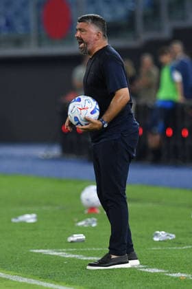 SOCCER - Coppa Italia - SS Lazio vs. Mantova 1911 Photo by IPA ABACAPRESS.COM87557818 - Lazio Coach Gennaro Gattuso reacts during the Round of 32 match of the Coppa Italia between Lazio and Mantova at the Stadio Olimpico. Rome (Italy), August 16, 2026 Mattia Vian Rome Italy  Copyright: xIPAxSport ABACAx
