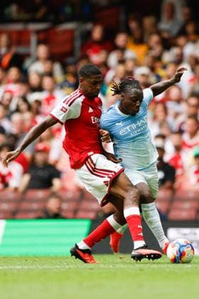 JÃ rÃ my Doku (caption correction) of Manchester City is challenged by Cristhian Mosquera of Arsenal Arsenal v Manchester City, FA Community Shield, Principality Stadium, Cardiff, UK - 16 Aug 2026Cardiff Principality Stadium United Kingdom EDITORIAL USE ONLY No use with unauthorised audio, video, data, fixture lists, club league logos or live services. Online in-match use limited to 120 images, no video emulation. No use in betting, games or single club league player publications.  Copyright: xMattxImpey Shutterstockx 17096419gv