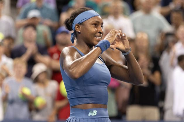MASON, OHIO - AUGUST 16: Coco Gauff of United States gestures a heart during day six of the Cincinnati Open at the Lindner Family Tennis Center on August 16, 2026 in Mason, Ohio.  Copyright: xShainaxBenhiyoun SPPx Sportspressphoto_SPR209980