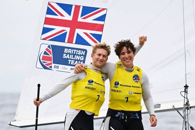 Martin Wrigley & Bettine Harris (GBR), AUGUST 17, 2026 - Sailing : 2026 470 Class World Championship, WM, Weltmeisterschaft Mixed 470 Seriesat Enoshima Yacht Harbour in Kanagawa, Japan. Noxthirdxpartyxsales  aflo_341218548 KenjiroxMatsuox