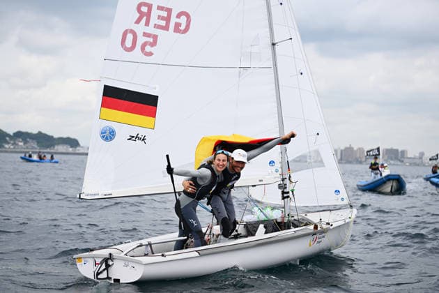 Theresa Lffler & Christopher Hoerr (GER), AUGUST 17, 2026 - Sailing : 2026 470 Class World Championship, WM, Weltmeisterschaft Mixed 470 Seriesat Enoshima Yacht Harbour in Kanagawa, Japan. Noxthirdxpartyxsales  aflo_341219459 KenjiroxMatsuox